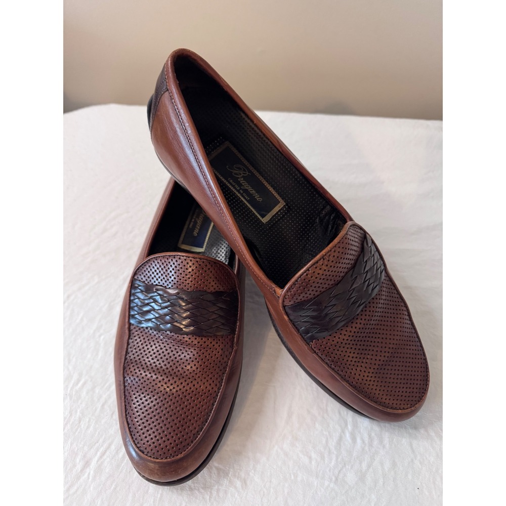 Bragano Made in Italy Mens 9 M Brown Perforated Woven Leather Driving Loafers
